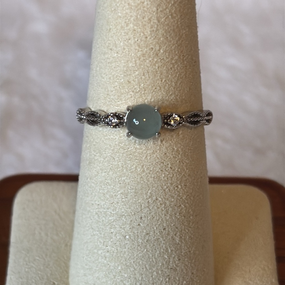 NEW Natural Blue Jadeite 925 Sterling Silver Ring